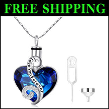Load image into Gallery viewer, Hypoallergenic Heart Urn Necklace with Austrian Crystals - Memorial Keepsake