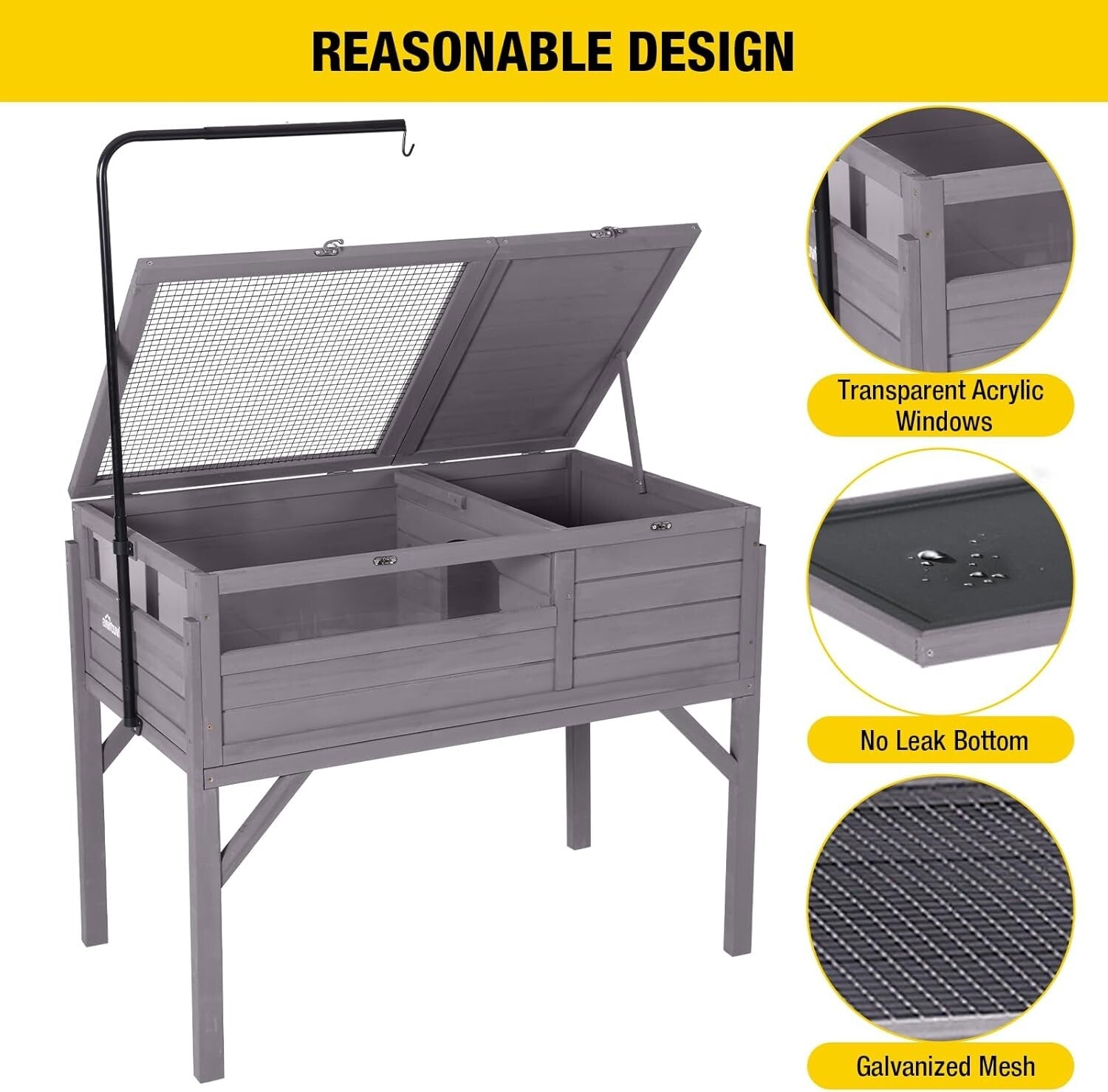 Spacious Wooden Tortoise House with Detachable Legs and Multifunctional Design