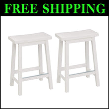 Load image into Gallery viewer, Set of 2 Solid Wood Saddle-Seat Kitchen Barstools - 24 inch White Counter Height