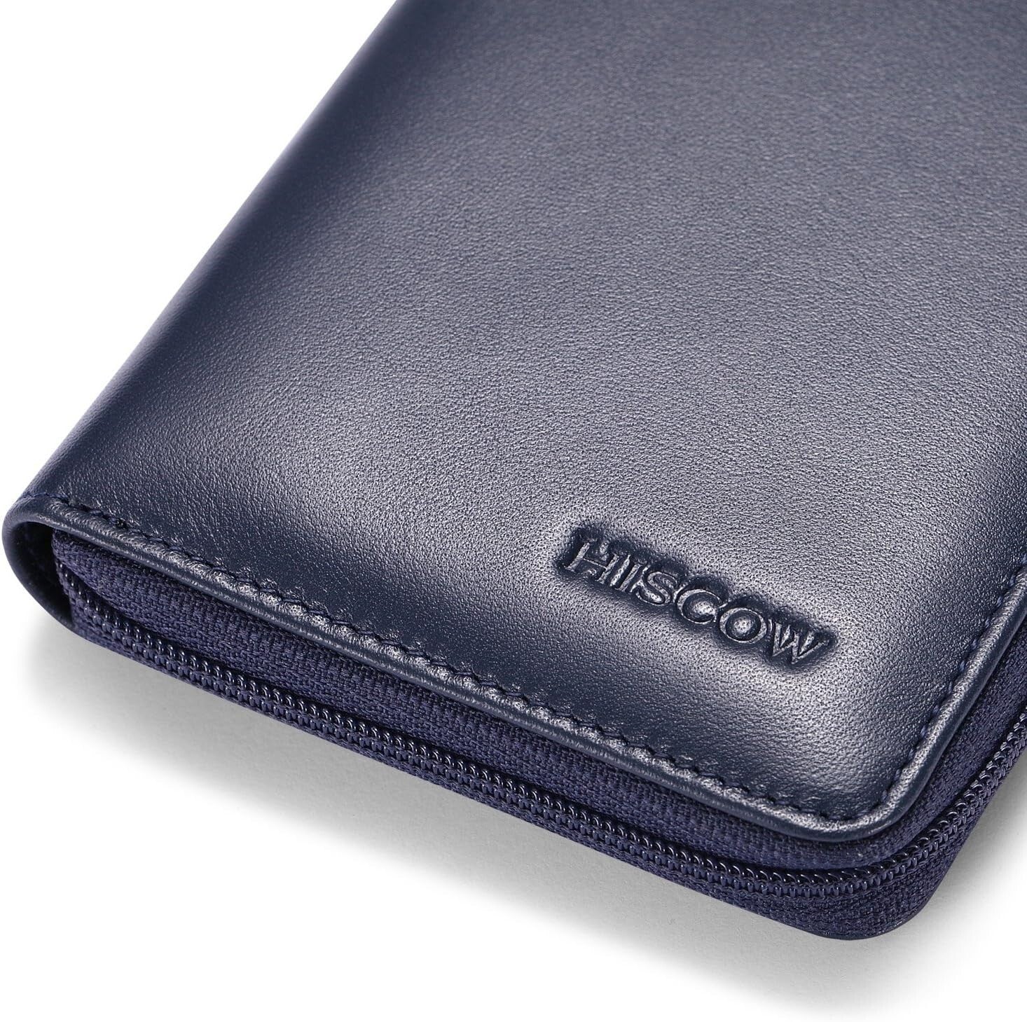 Luxurious Italian Calfskin Zippered Checkbook Cover & Card Holder in Dark Blue