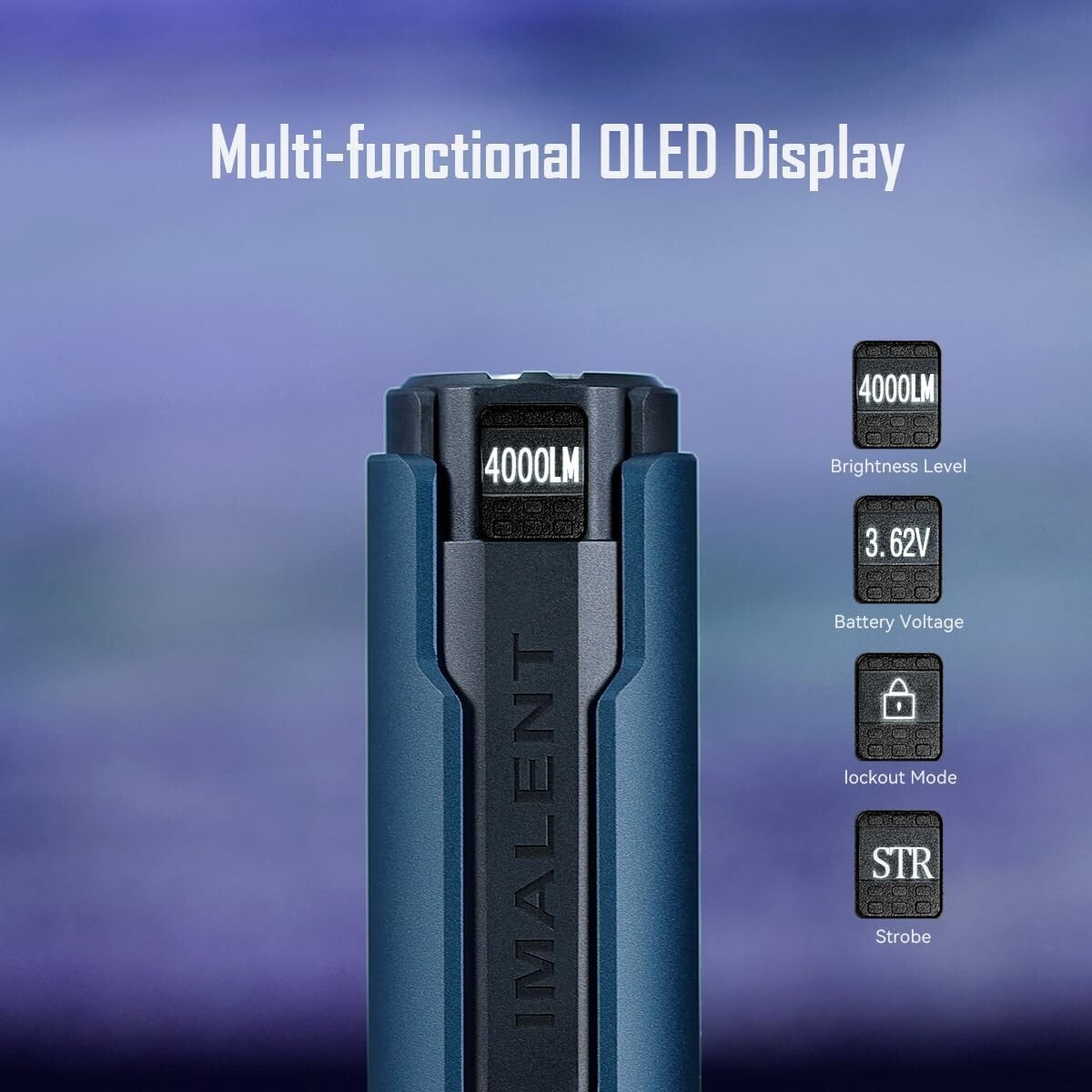 4000 Lumens EDC Flashlight, Rechargeable Ultra-Bright Compact Torch Royal Blue