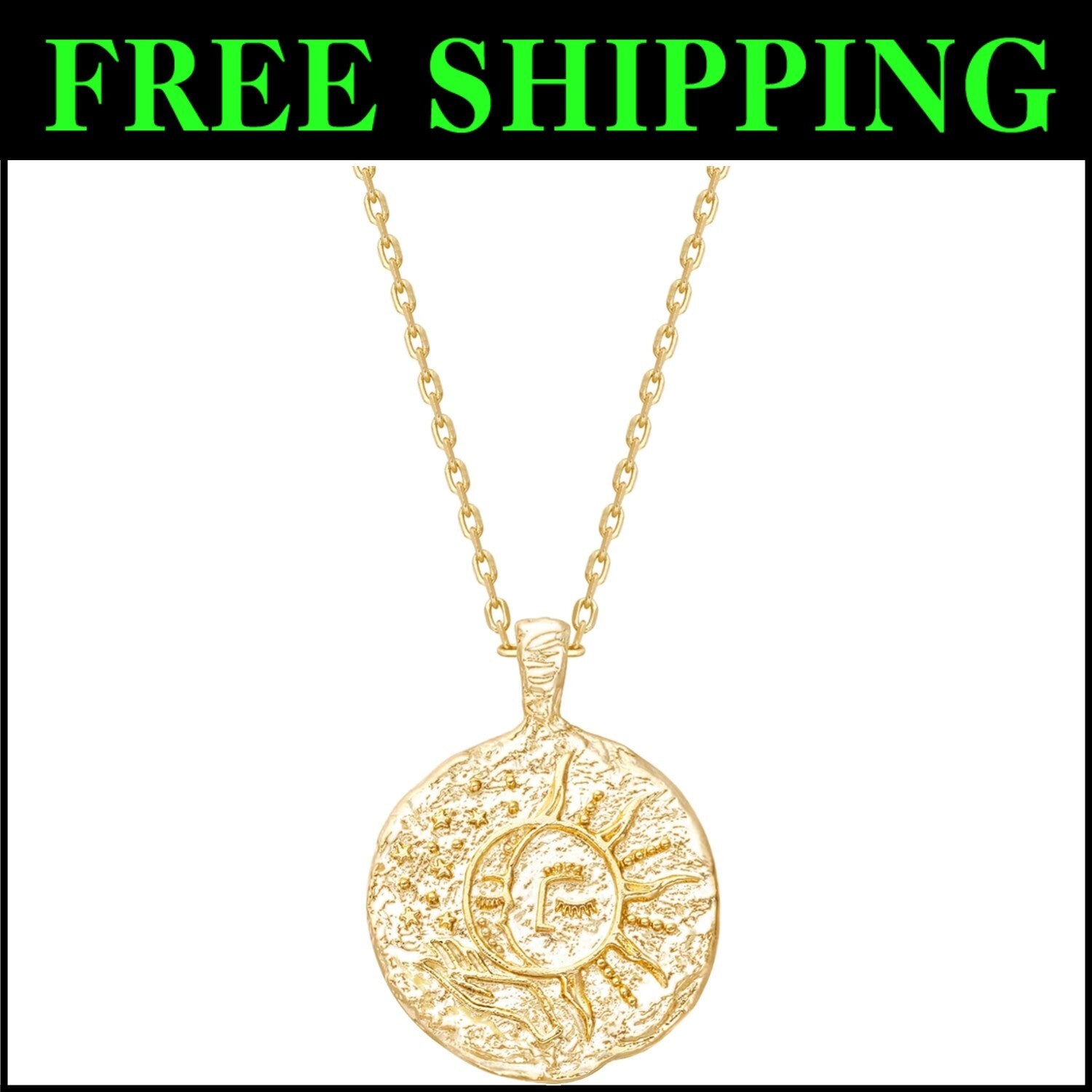 Eco-Conscious 14K Gold Plated Moon and Star Pendant Necklace - Timeless Charm