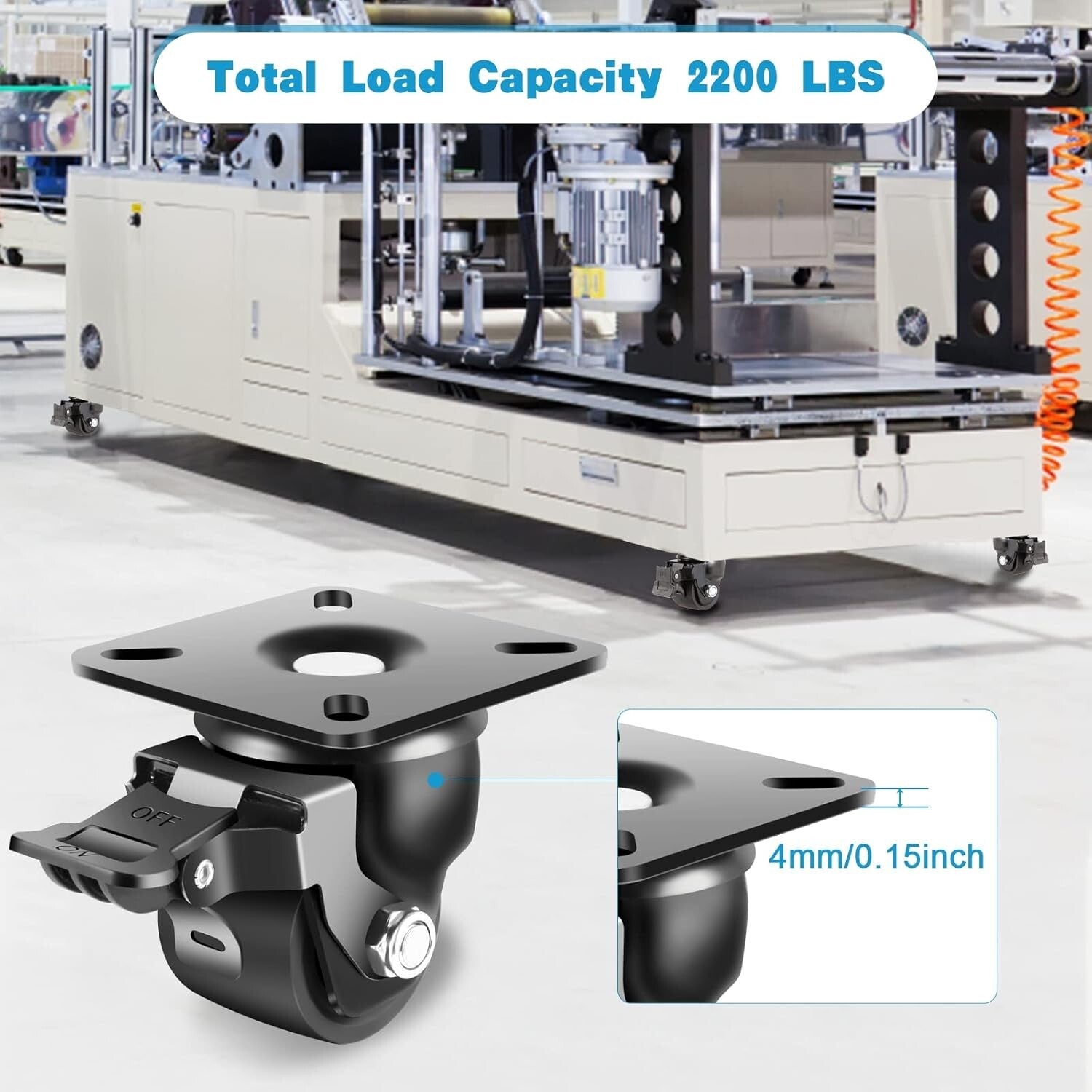 Corrosion-Resistant 2-Inch Caster Wheel Set with 360° Swivel & Brake - 4 Pack