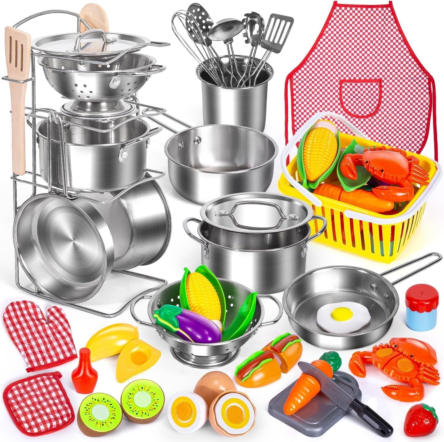 Interactive 32-Piece Kitchen Toys Set for Kids - Apron, Accessories & Play Food