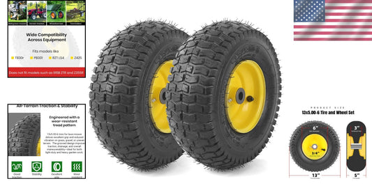 Heavy-Duty Tubeless Lawn Mower Tire & Wheel Assembly 2-Pack - 13" Diameter