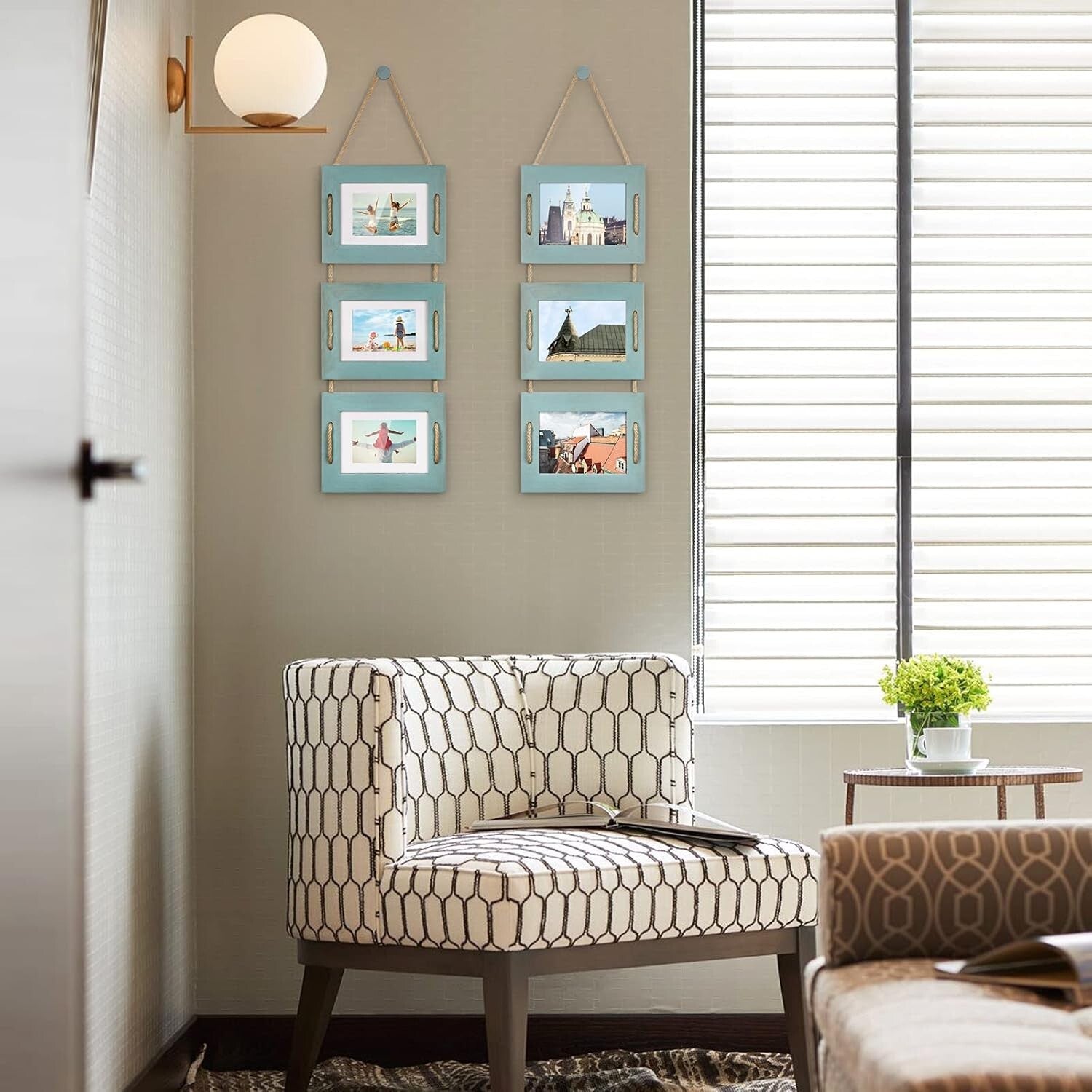 Creative 5x7 Collage Wall Decor - Rustic Ocean Blue Frames with 3.5x5 Options
