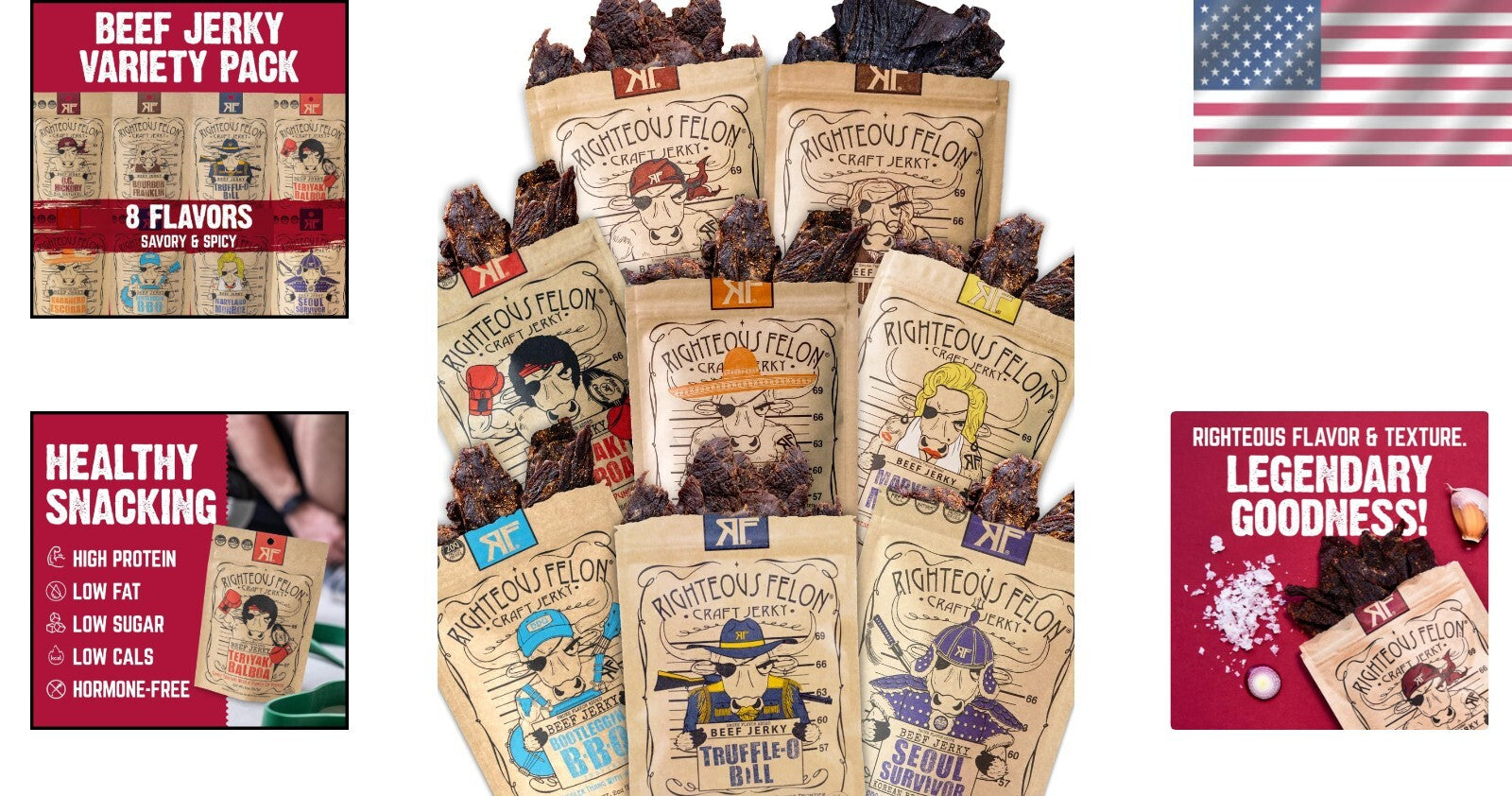 8-Pack Beef Jerky Variety – American-Made, Gluten-Free & Savory Goodness