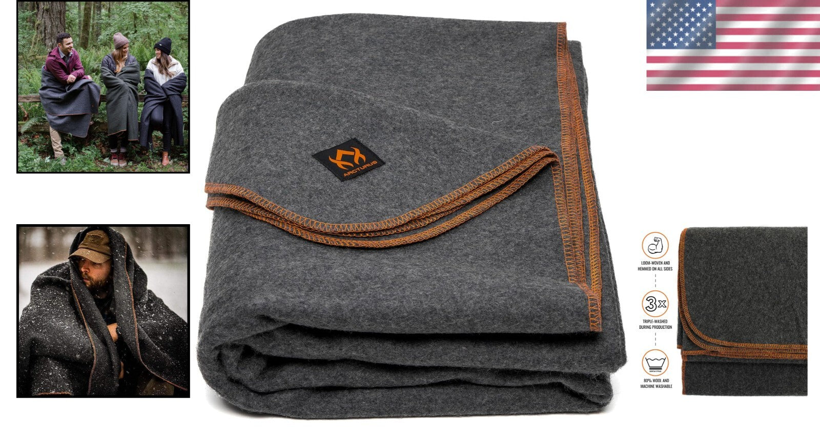 Fire-Retardant Wool Blanket - Large 64x88, Ideal for Outdoors & Emergency Use