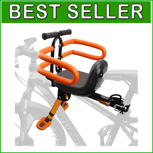 Adjustable Front Mounted Kids Bike Seat with Foot Pedals & Backrest Comfort