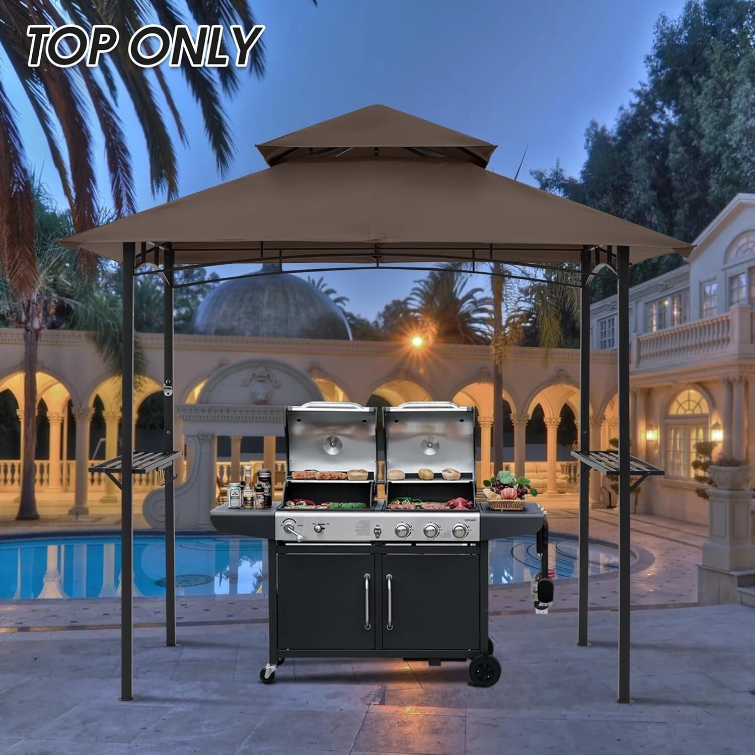 Durable Rectangular Replacement Canopy for Grill Gazebo L-GG001PST-F - Brown
