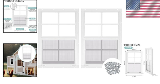 2 Pack 12''x18'' Flush Mount Shed Windows - Tempered Glass & Screen Included