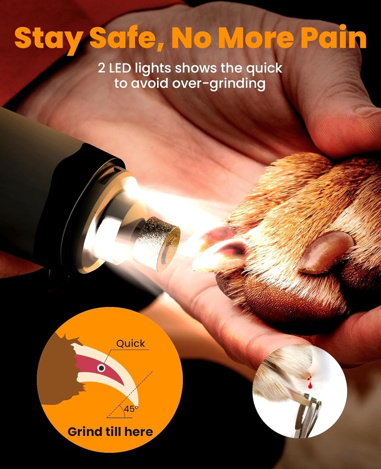 Whisper-Quiet Dog Nail Grinder Kit with 2 LED Lights for Comfortable Grooming