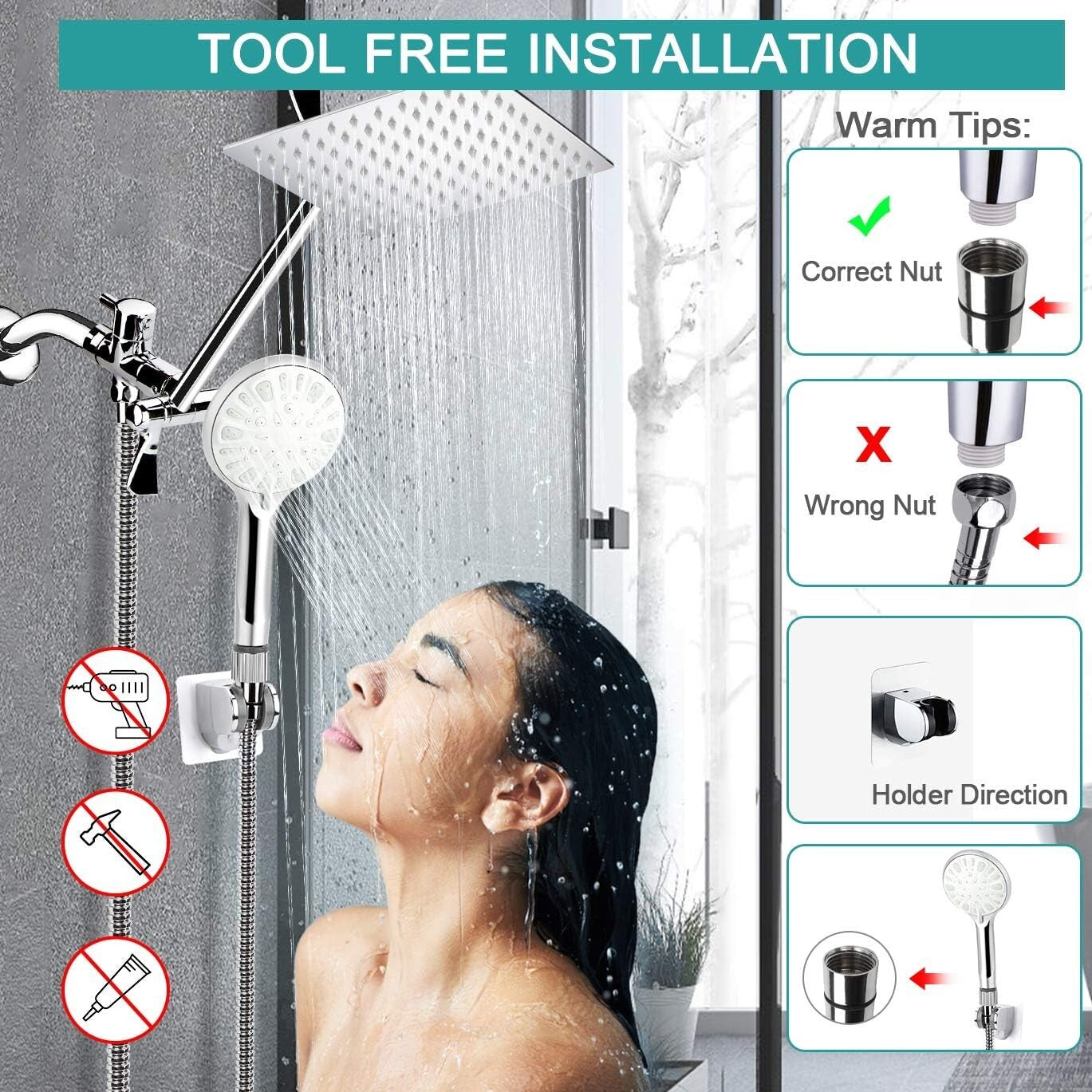 12 Inch High Pressure Rainfall Shower Head & Handheld Combo with Extension Arm