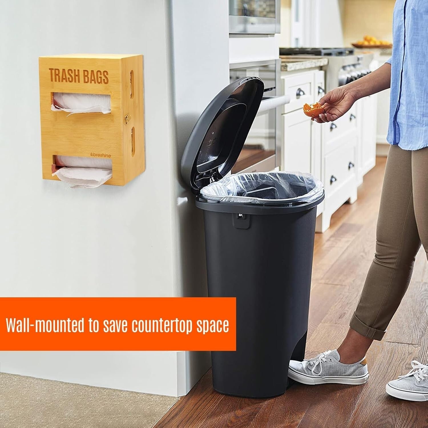 Space-Saving Bamboo Trash Bag Organizer for Kitchen and Garage - Bundle Included