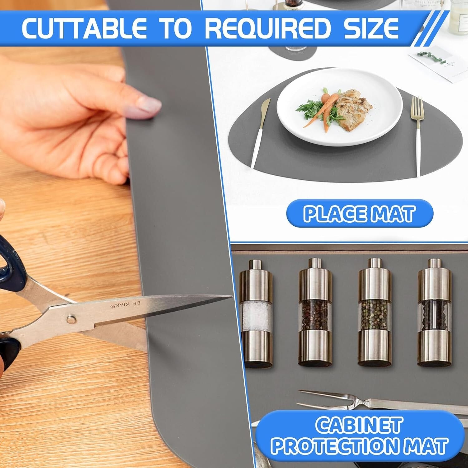 Extra Large 36" Grey Silicone Kitchen Mat - Durable, Dishwasher Safe & Non-Slip