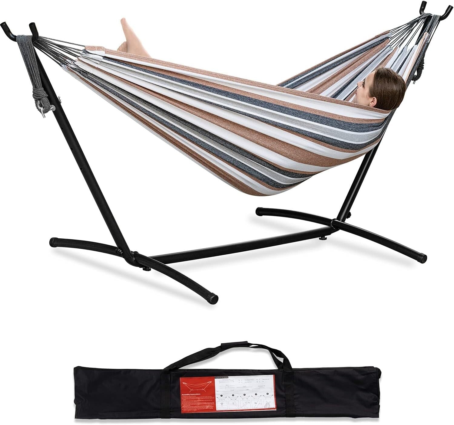 2-Person Heavy Duty Outdoor Hammock with Steel Stand & Portable Carrying Bag