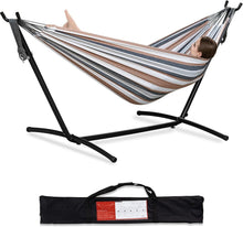 Load image into Gallery viewer, 2-Person Heavy Duty Outdoor Hammock with Steel Stand &amp; Portable Carrying Bag