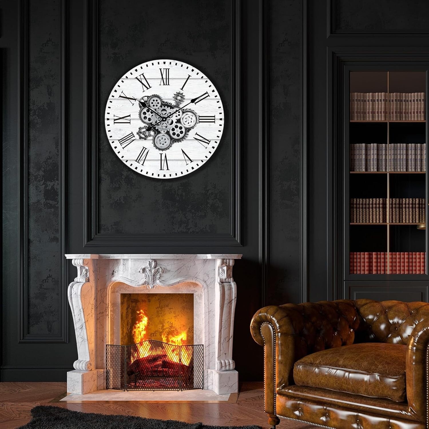 Battery Operated 23'' Wall Clock with Rotating Gears - Stylish Home Accent