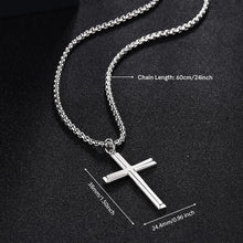 Load image into Gallery viewer, 24 Inch Stainless Steel Box Chain with Sterling Silver Cross Pendant for Him