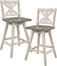 Load image into Gallery viewer, Set of 2 Rustic Solid Wood Swivel Counter Stools with Foot Rest - White Finish