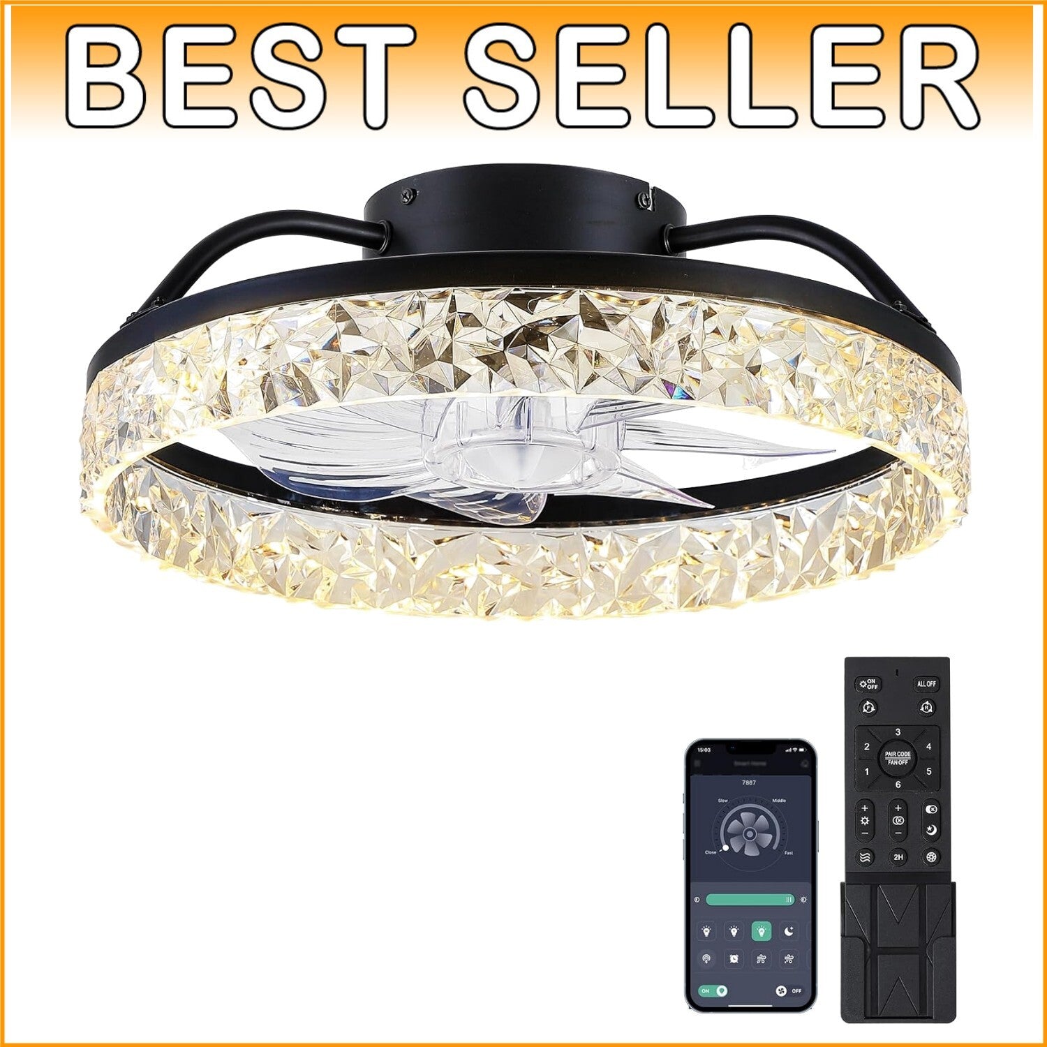 Effortless Comfort with 16" Dimmable Ceiling Fan - Remote & APP Control Feature