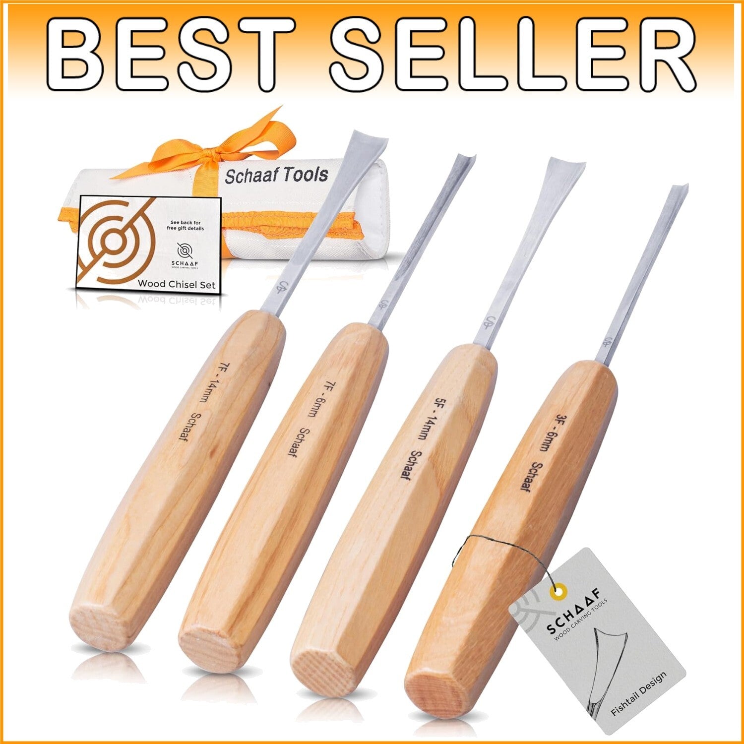 Set of 4 High-Quality Fishtail Chisels & Gouges - Ideal for Woodworking Artistry
