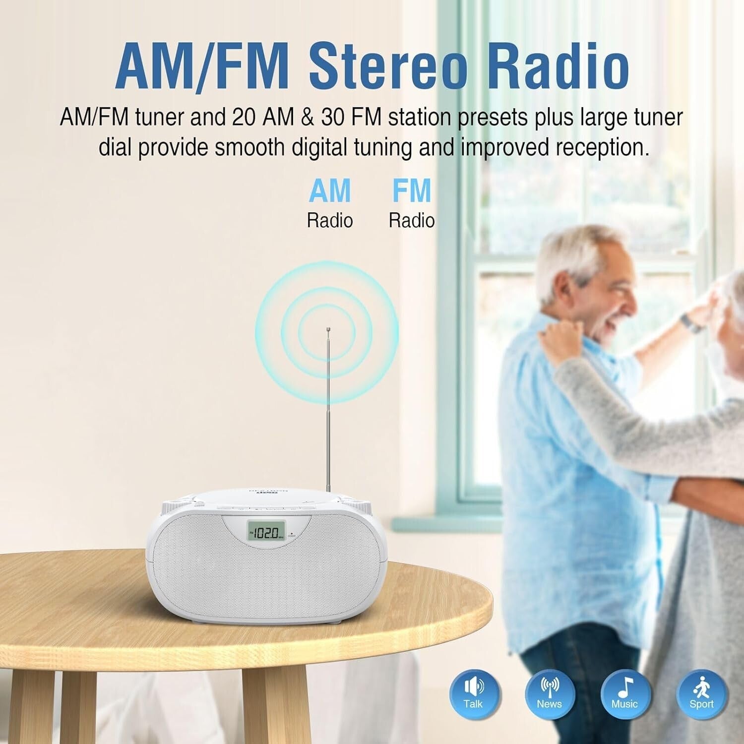 All-in-One Portable CD Player Boombox with Bluetooth, AM/FM & USB Connectivity
