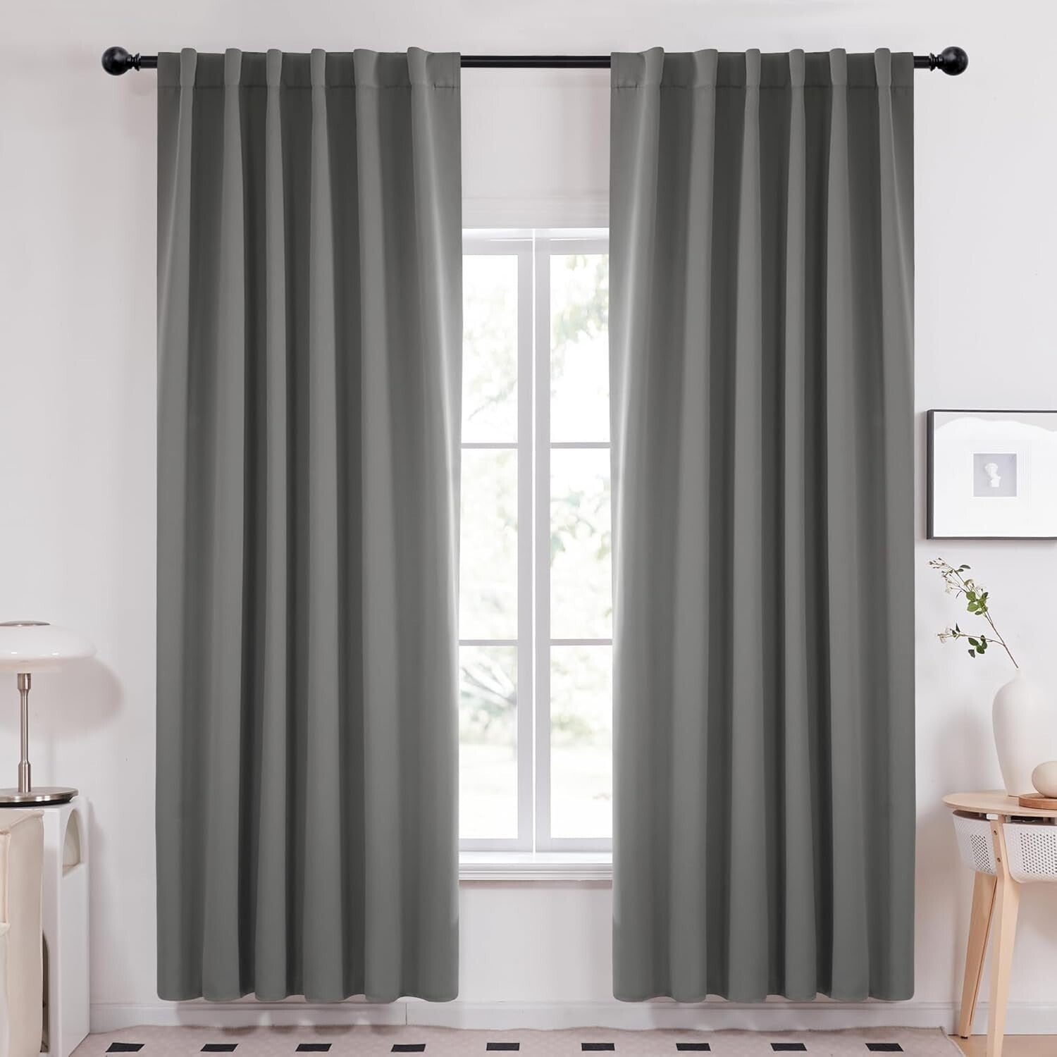 Versatile Blackout Drapes - Light Grey 52x95 Curtains with Dual Hanging Options