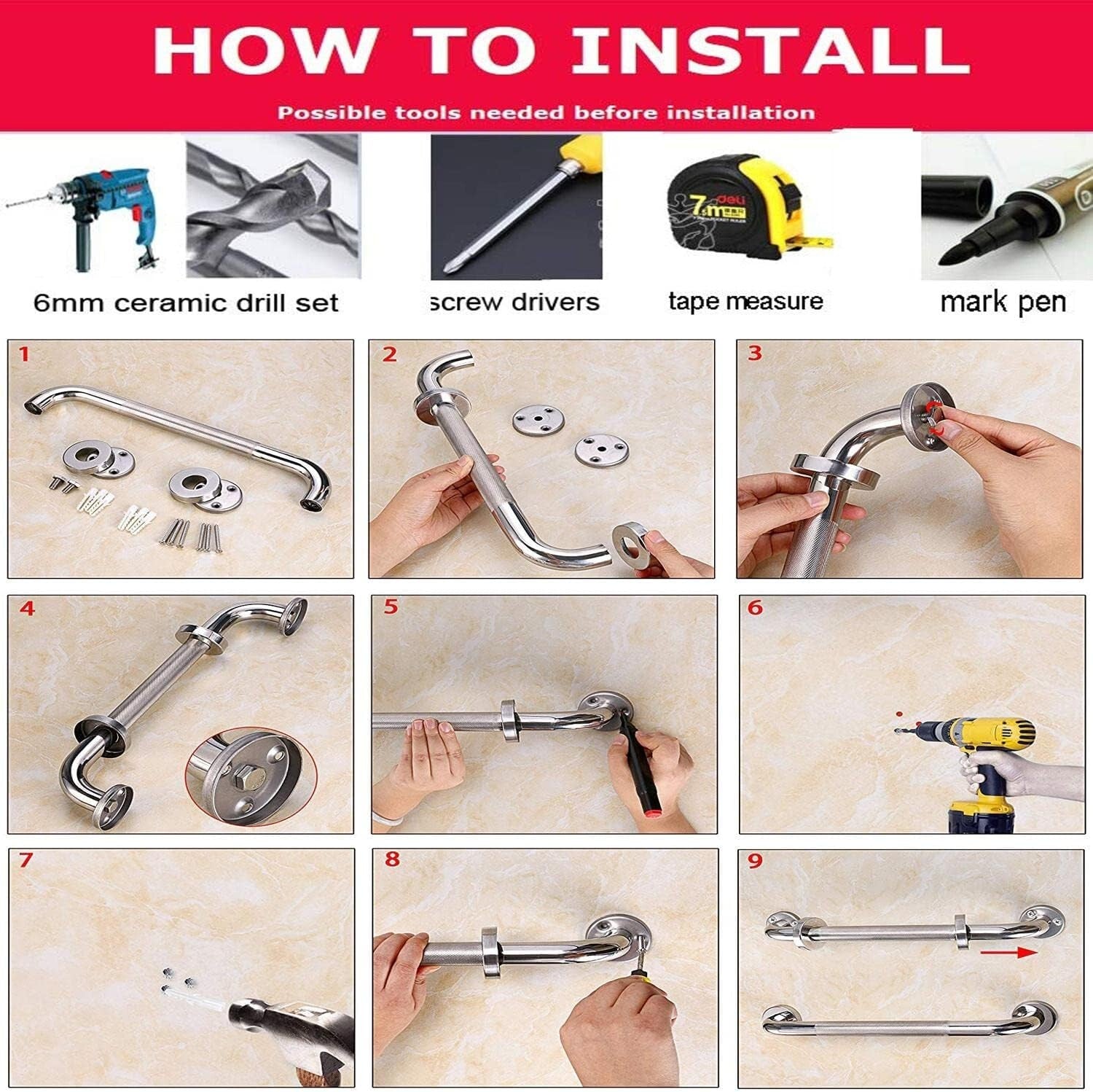 Dual 24-Inch Anti-Slip Grab Bars for Elderly & Handicap Support - Easy Install