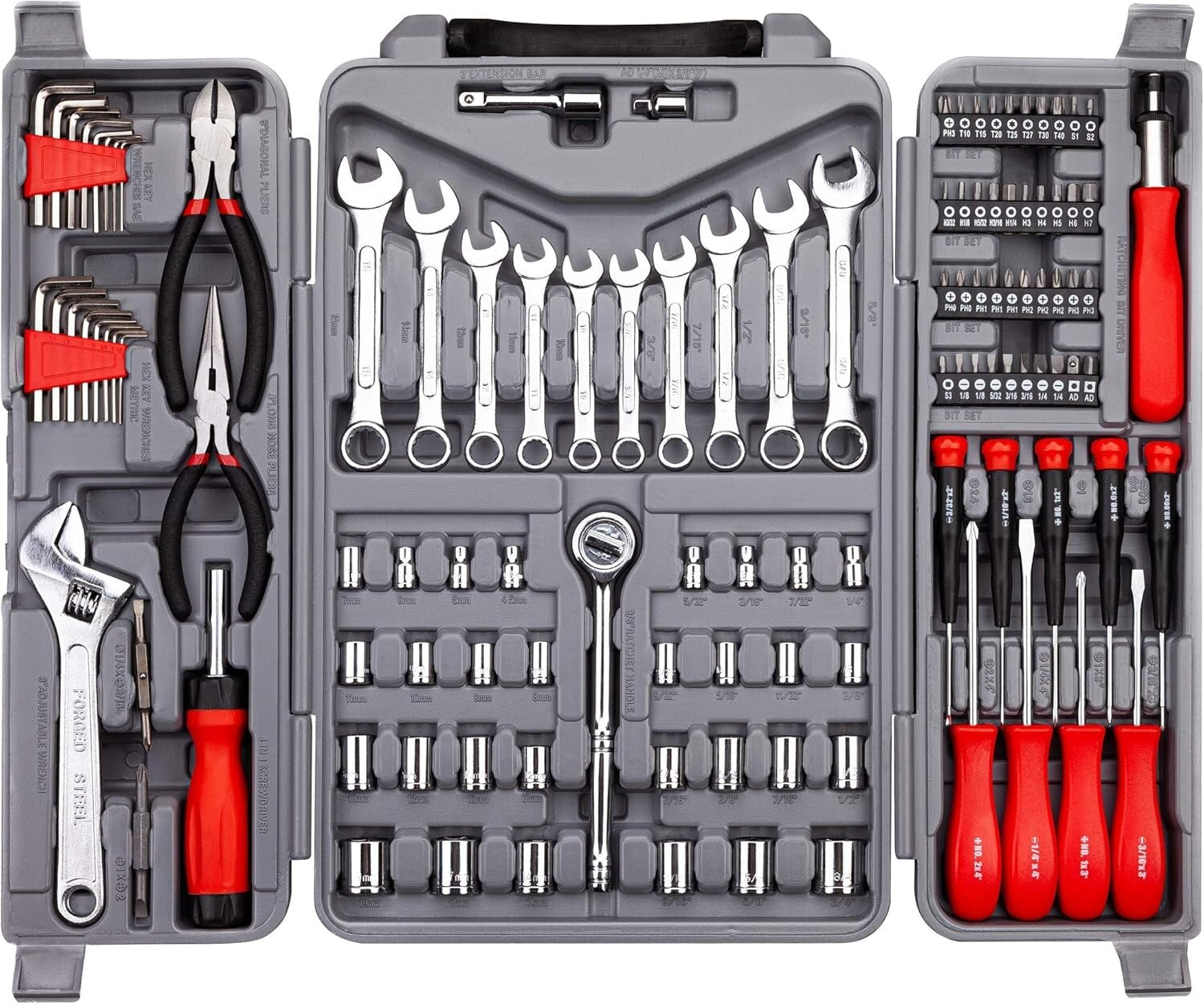 Heat-Treated 123-Piece Tool Set in Red - Perfect for DIY Projects and Repairs