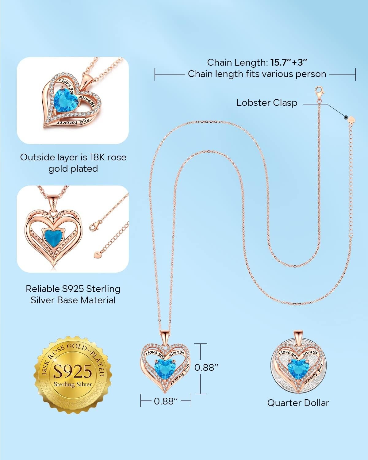 Luxurious Rose Gold Heart Necklace in S925 Silver for Women - Thoughtful Gift