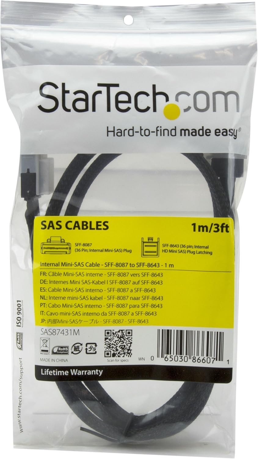 1 Meter SFF-8087 to SFF-8643 Internal Mini SAS Cable - Compatibility Guaranteed