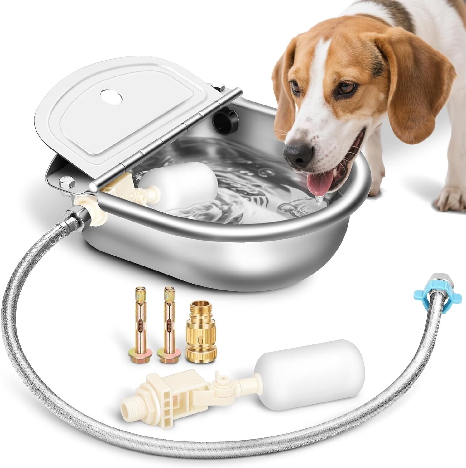 2.5L Auto-Filling Stainless Steel Water Bowl Kit for Farm Animals - Complete Set