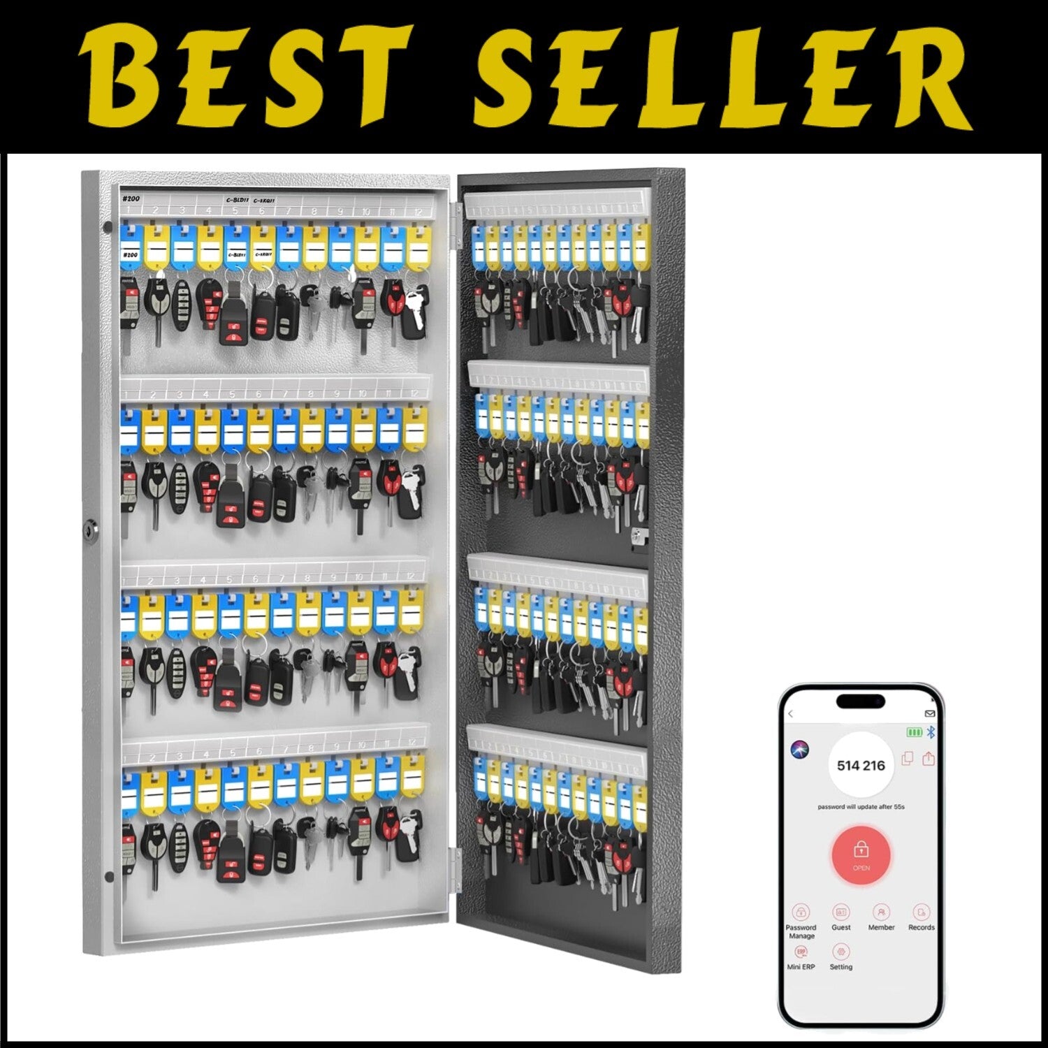 Secure 96-Key Key Box with Smart Lock and Multiple Access Methods – Black Finish