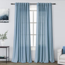 Load image into Gallery viewer, Light Filtering Blue Linen Curtains 84" - Stylish Back Tab Drapery for All Rooms