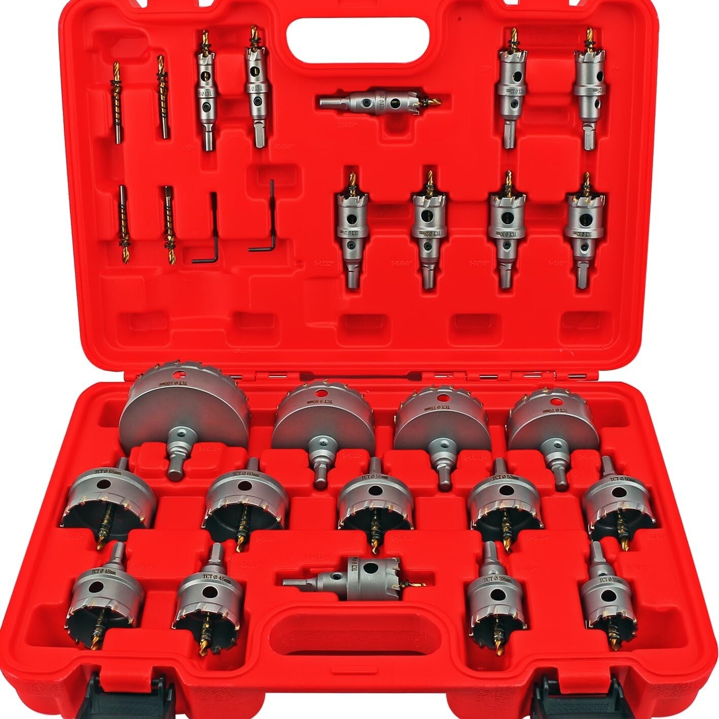 Compact 27PCS Hole Saw Set with Tungsten Carbide Bits for Steel & Iron Drilling