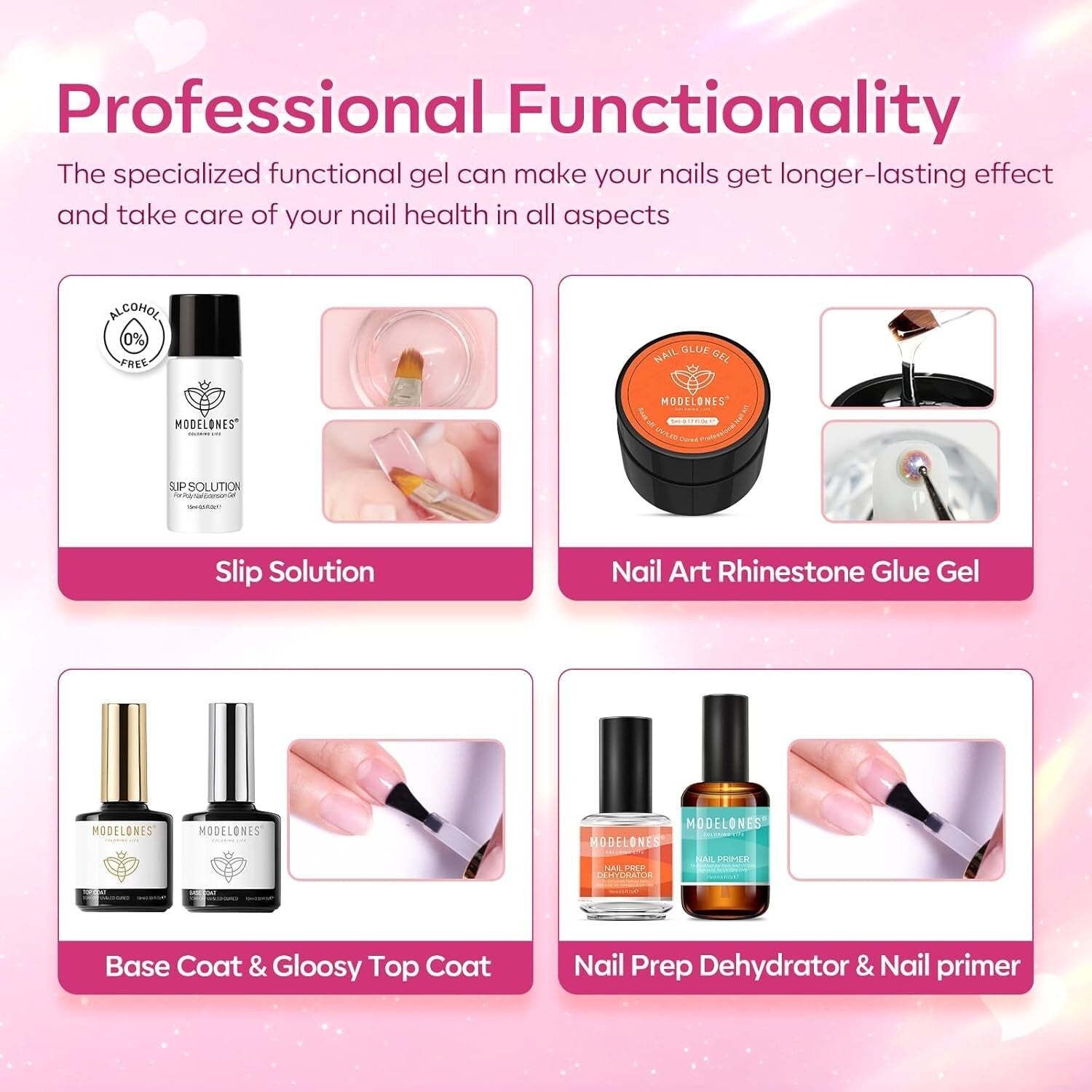 Complete 8 Rosy Pink Poly Nail Gel Kit with 48W UV/LED Lamp - Perfect Home Ma...