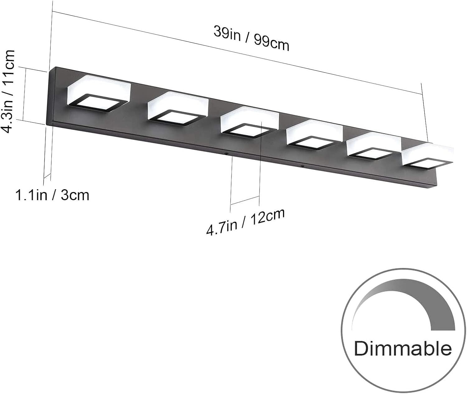 Sleek 6-Light LED Vanity Wall Light in Matte Black - Energy Efficient Style