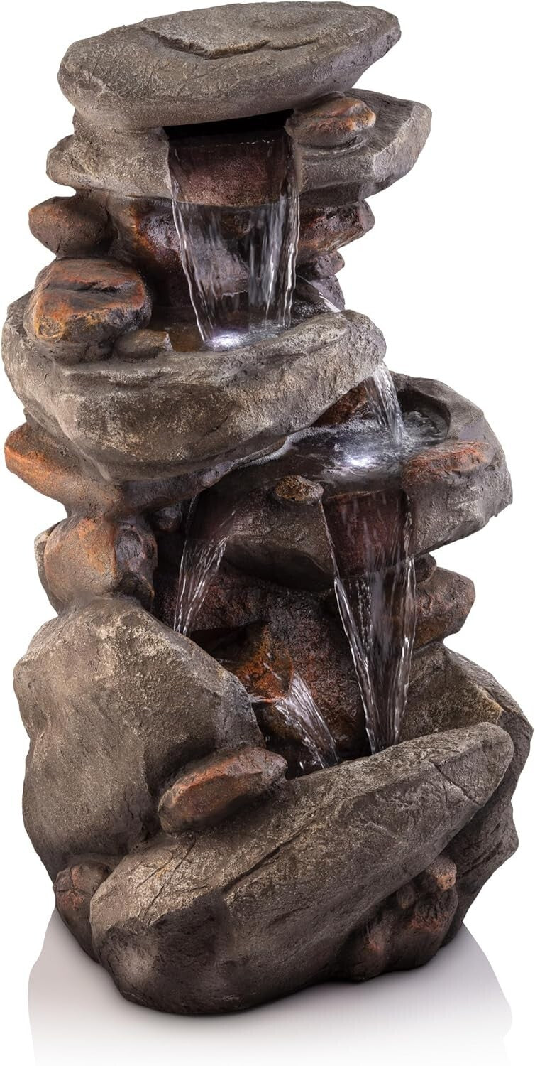 Elegant Light Gray 4-Tier Rock Water Fountain - Soothing Outdoor Water Feature