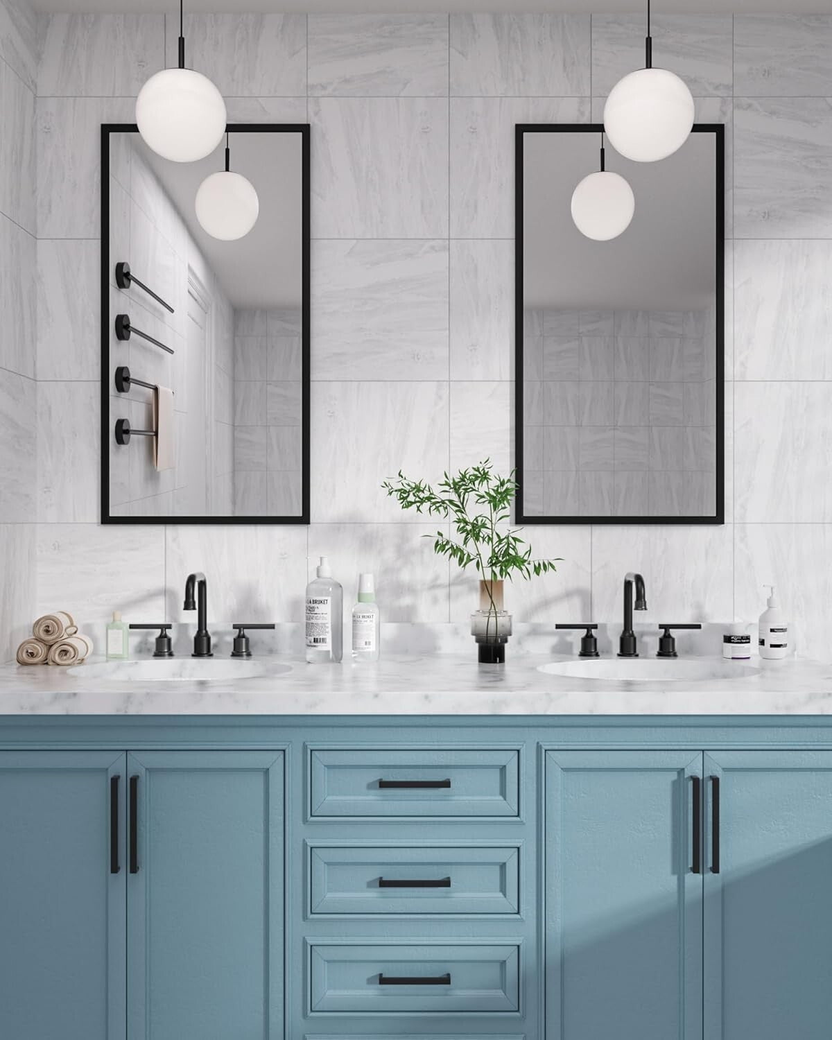 Matte Black 3-Hole Widespread Bathroom Faucet with 360 Swivel Spout - 2 Sets