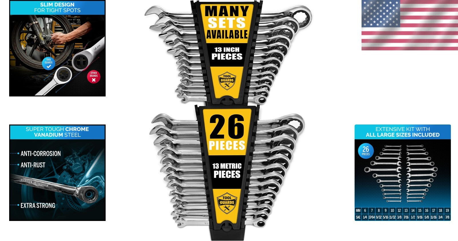 Durable 26-Pc Chromed Ratchet Wrench Set - Organized Storage with Rack Included