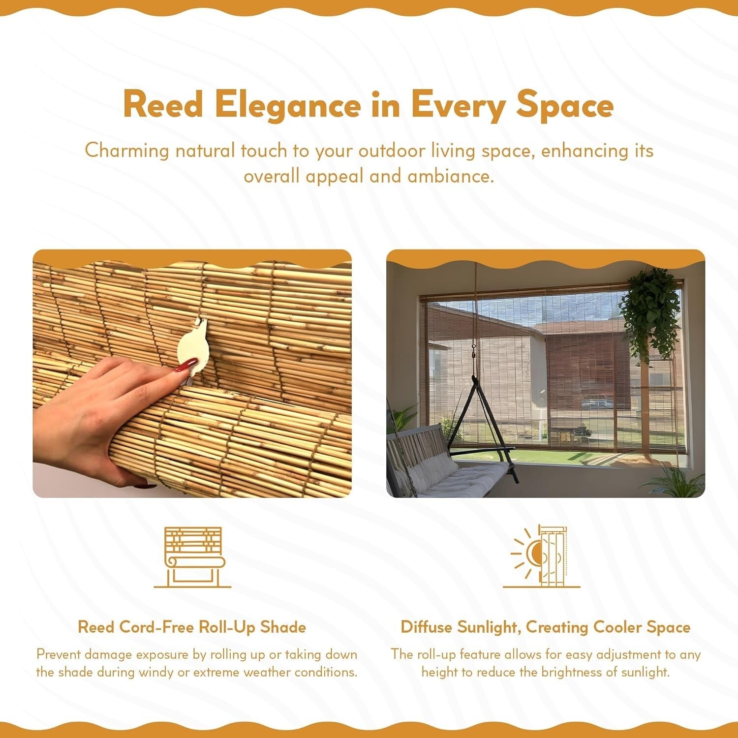 Elegant Semi-Sheer Bamboo Shades 60''W x 72''L - Perfect for Porch & Patio Bliss