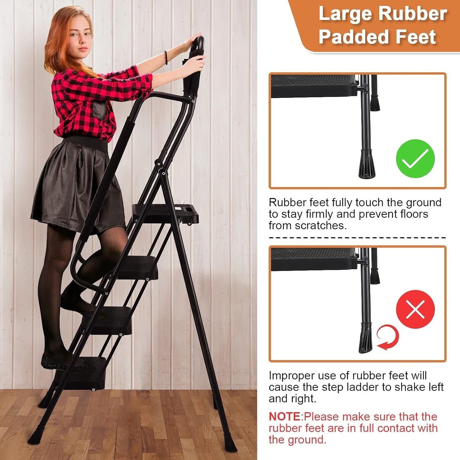 330 lbs Folding Step Stool with Handrails & Tool Bag for Safety and Convenience