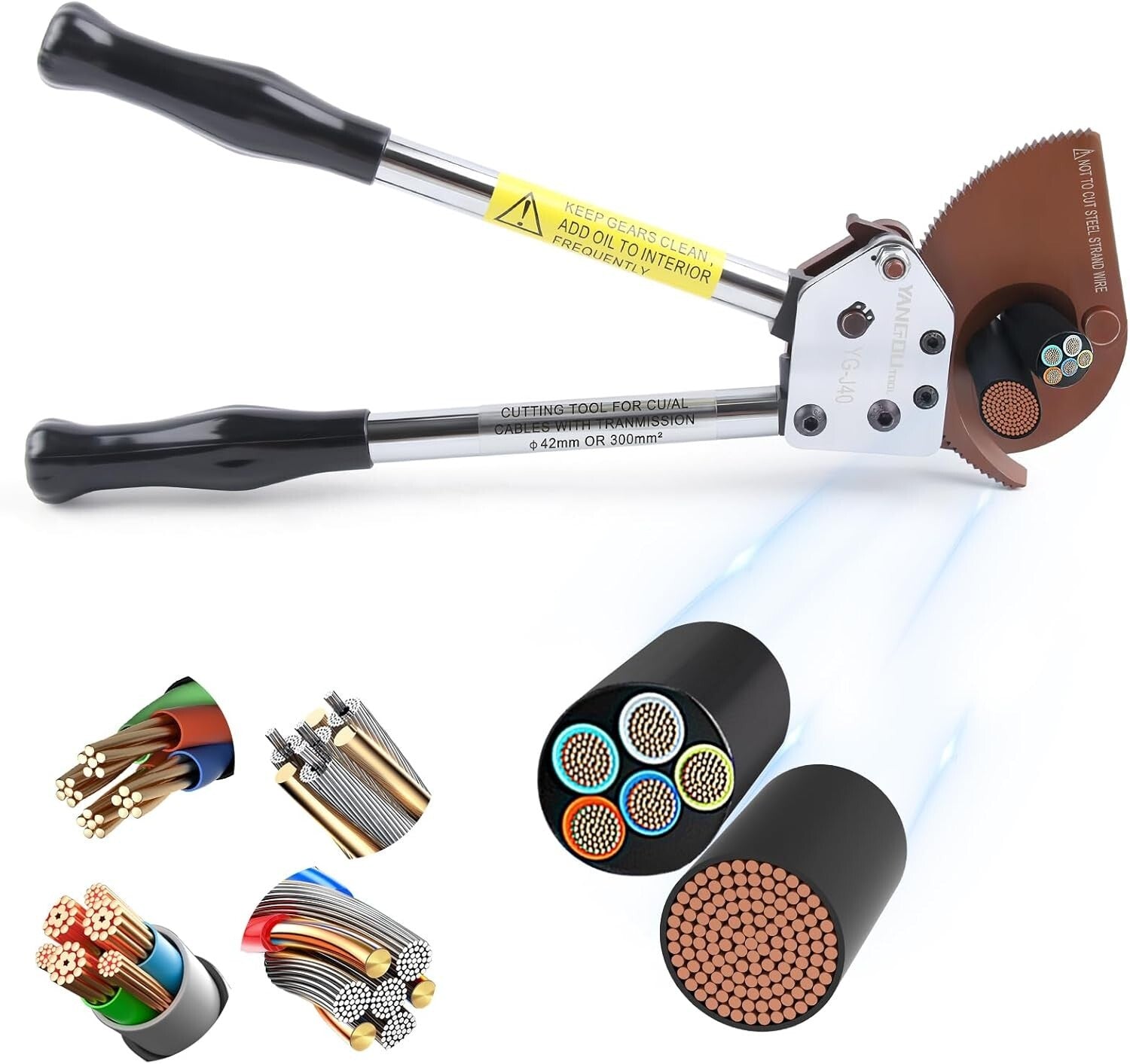 Professional Electrical Wire Cutter with Ratcheting Mechanism - 300 mm² Cutting