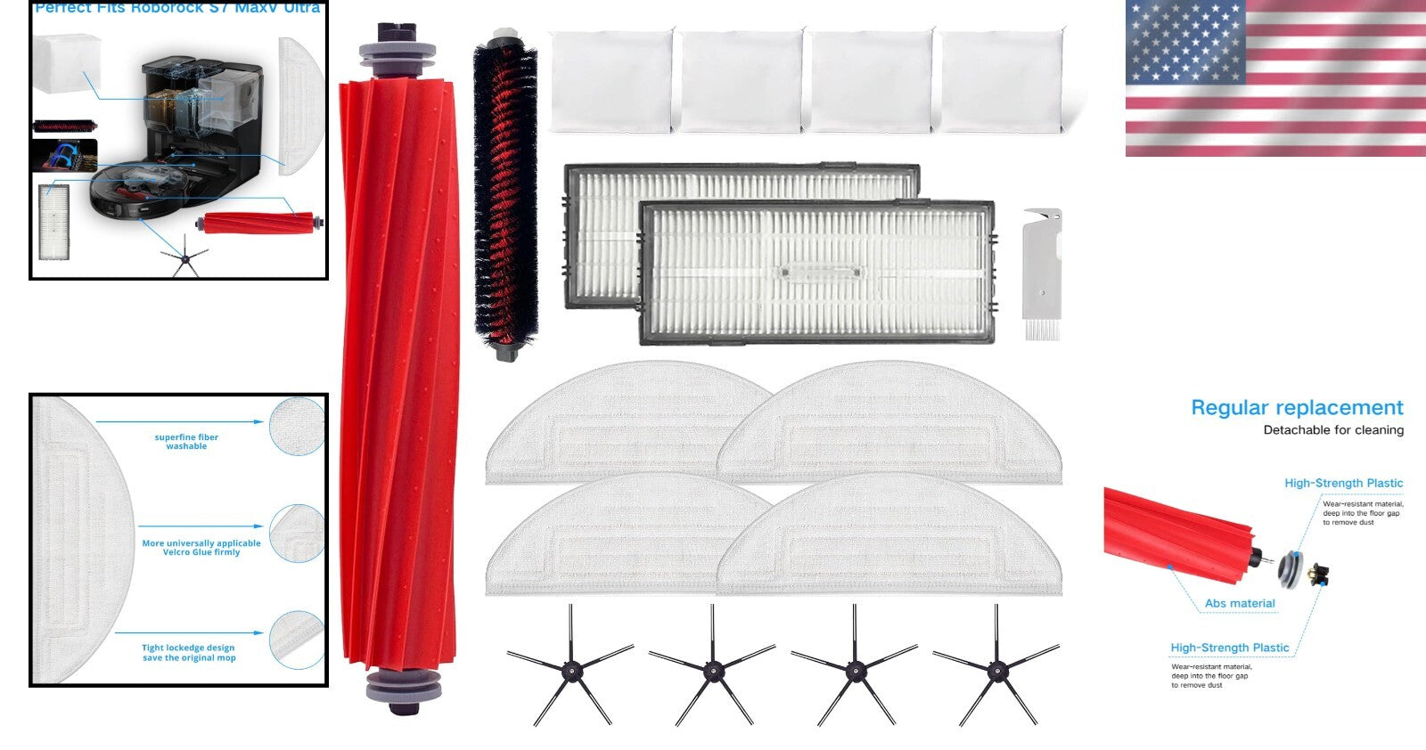 16-Piece Accessories Kit for Xiaomi Roborock S7 MaxV Ultra Vacuum Cleaner