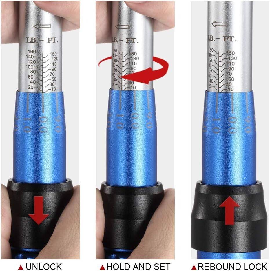 Dual-Direction 1/2'' Drive Click Torque Wrench - 10-160 ft.lb Precision Tool