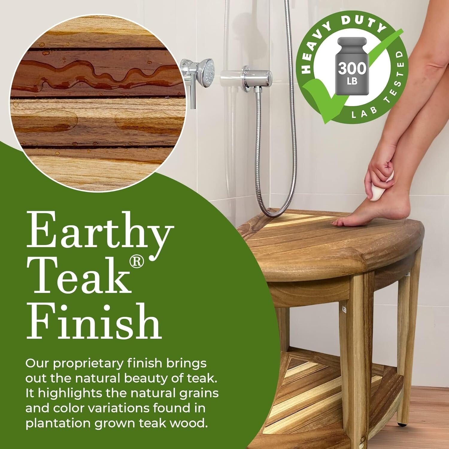 Elegant Teak Corner Shower Seat with Integrated Shelf - Perfect for Bathrooms