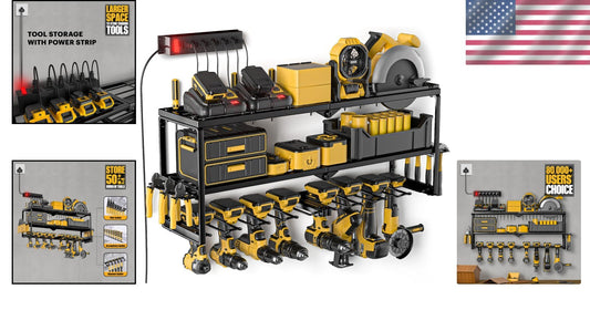 3-Layer Tool Storage Shelf with Detachable Power Strip - Ideal for Garage Space