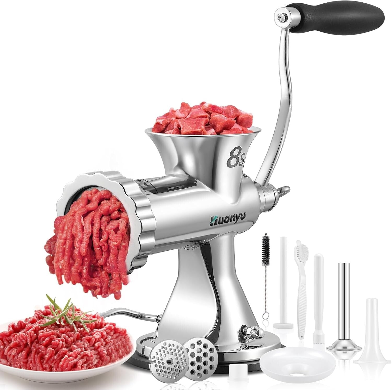 Versatile Hand Crank Meat Grinder - Stainless Steel for Home and Outdoor Cooking