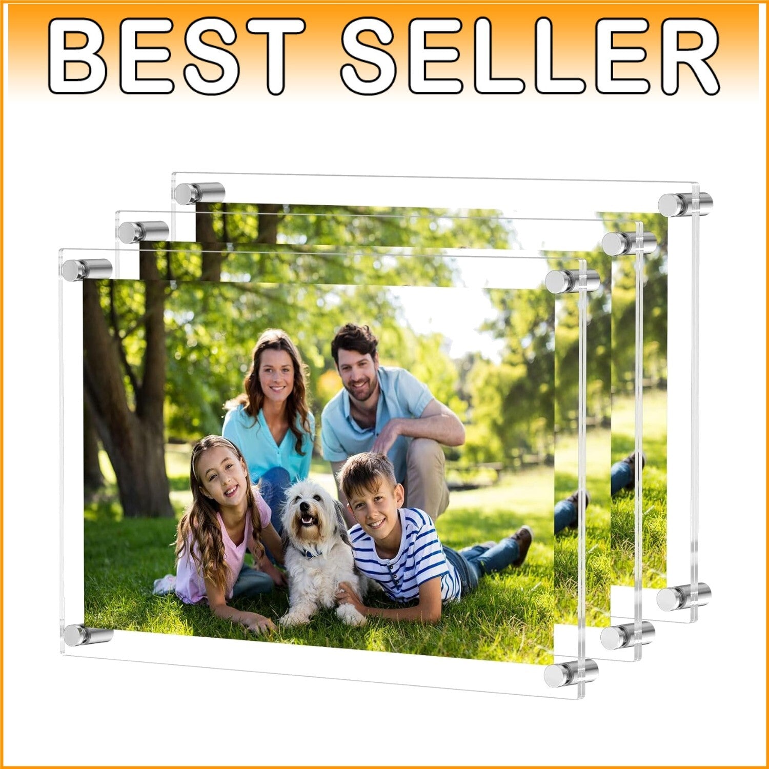 Double Panel Metallic Acrylic Frames for Certificates & Photos - 3-Pack